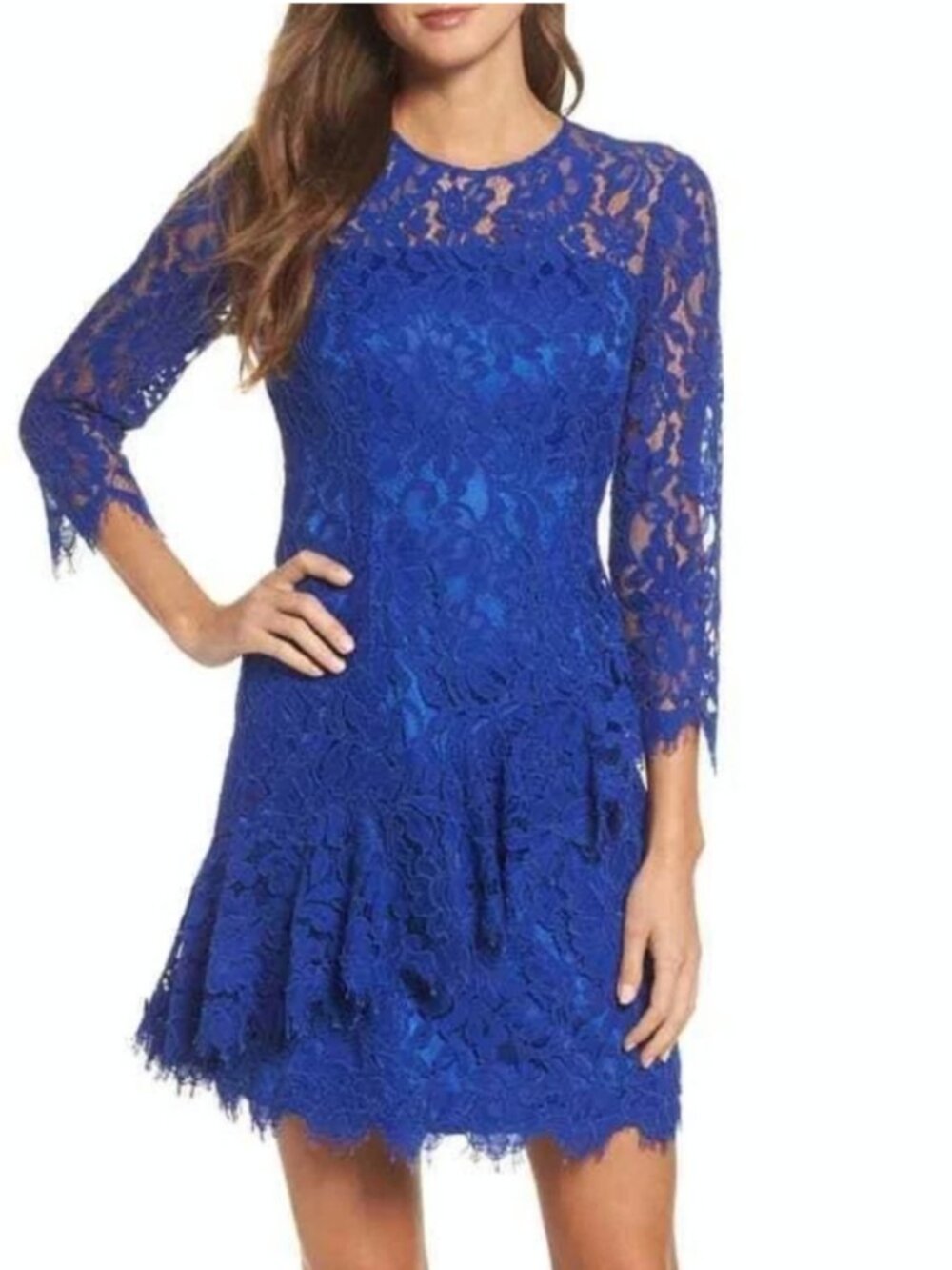 NWOT Eliza J Cobalt Blue Lace Dress with Ruffle Skirt in Women's 16W